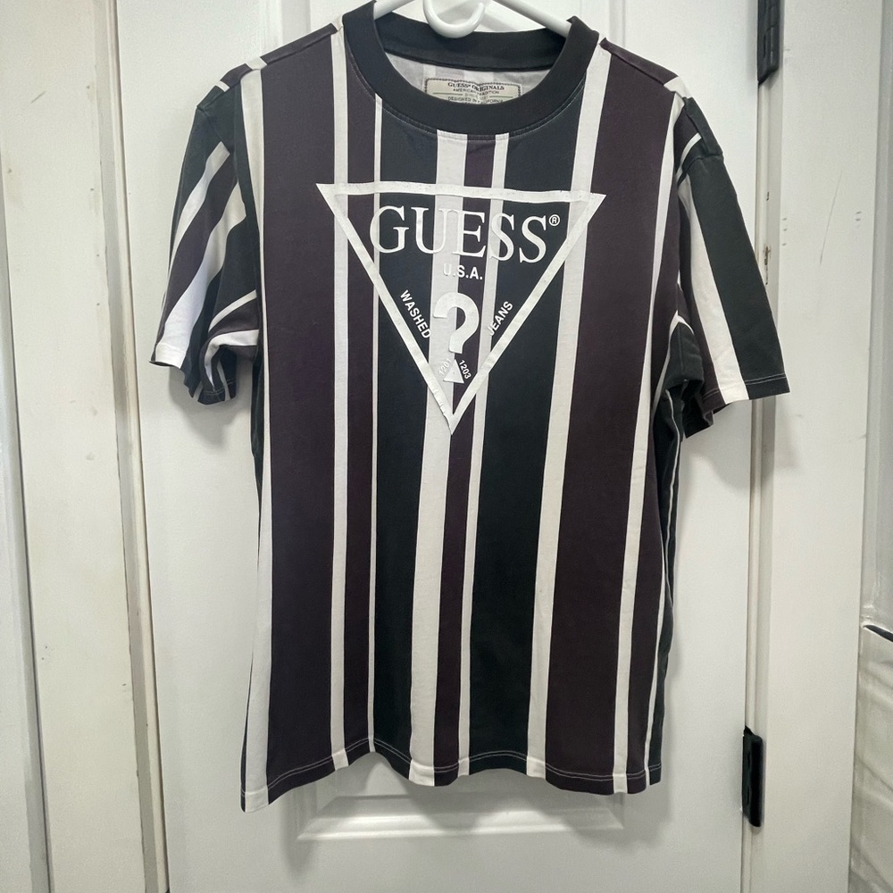 GUESS Originals Black and White Striped Tee